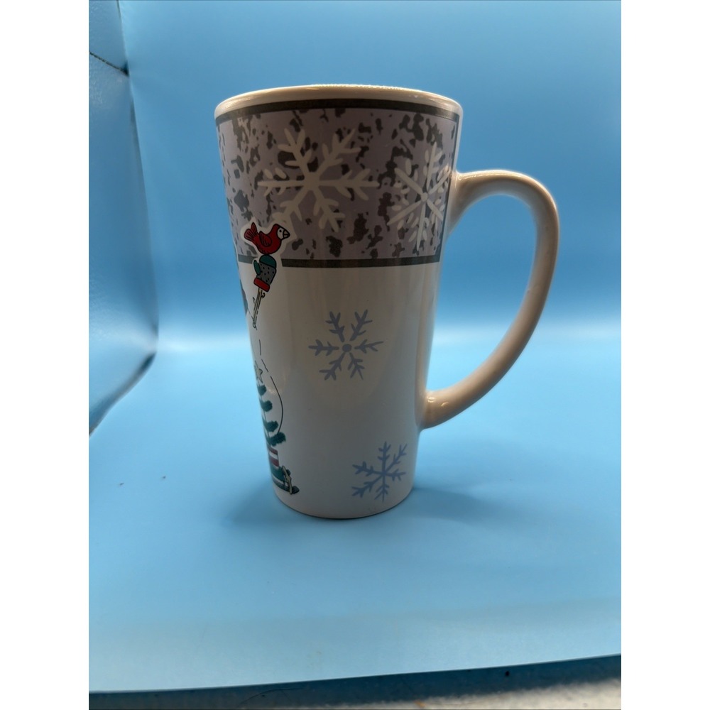 Everyday Gibson Tall Coffee Mug Snowman Rabbit Winter Snowflake Ceramic White